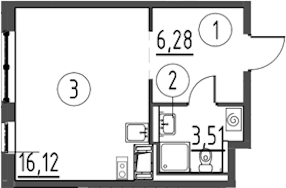 Квартира студия 25.91 м², 6/13 эт., ЖК «Квартал Торики»